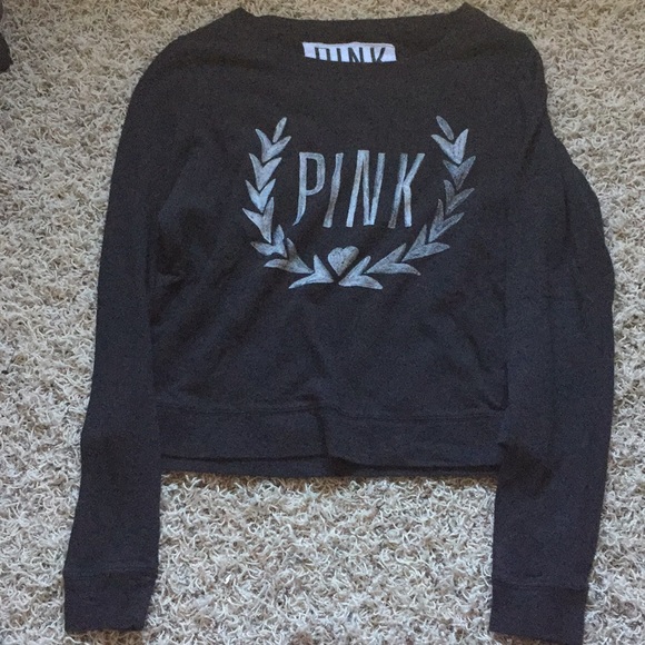 Pink, Black crew neck sweat shirt. Size: S - Picture 1 of 4